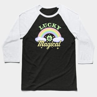 Lucky and Magical Cute Saint Patricks Day Girls Kids Rainbow Baseball T-Shirt